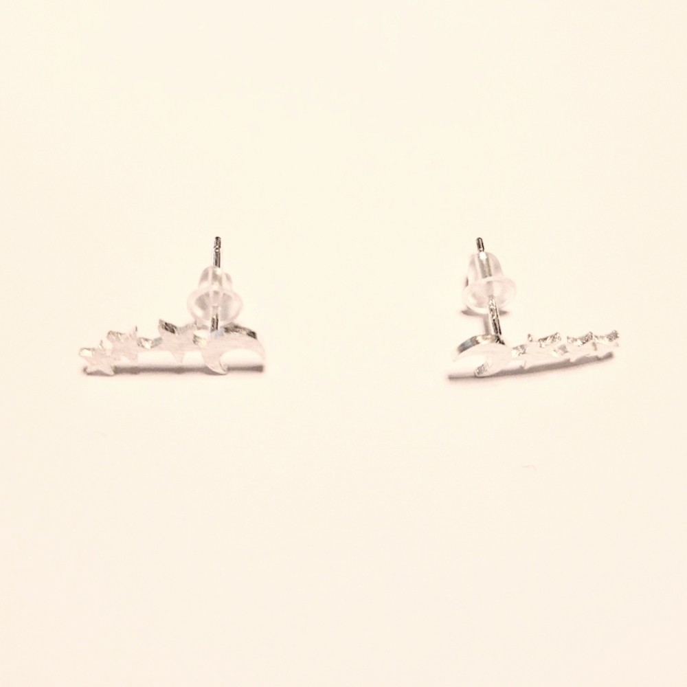 Set of cute stars and moon stainless steel stud earrings with plastic backing - Picture 3 of 3